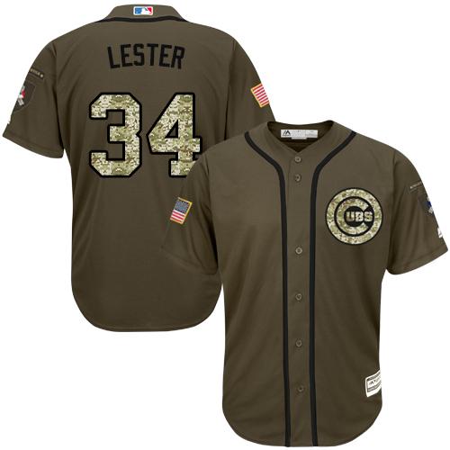 Cubs #34 Jon Lester Green Salute to Service Stitched MLB Jersey - Click Image to Close